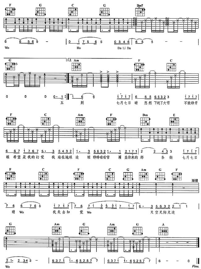 七月七日晴吉他谱 