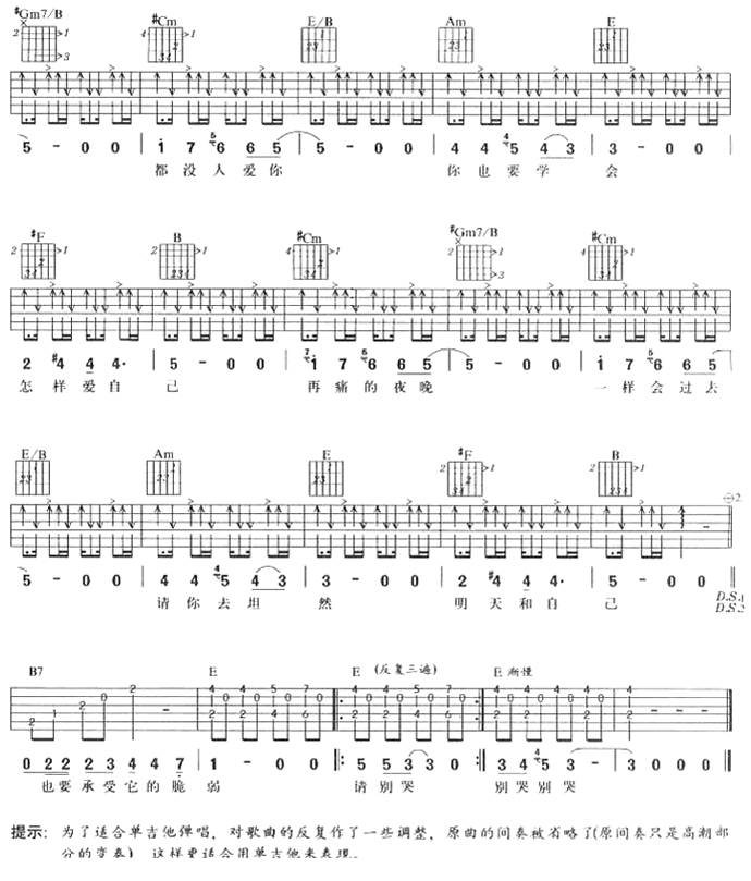 别哭别哭吉他谱 
