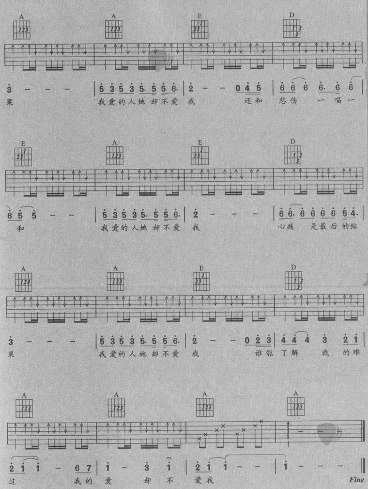 我爱的她不爱我吉他谱 