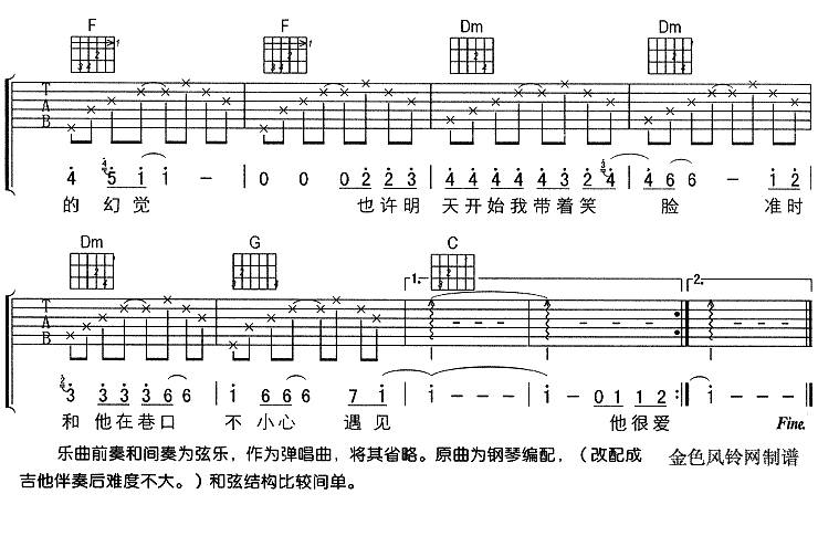 面对男生的房间吉他谱 