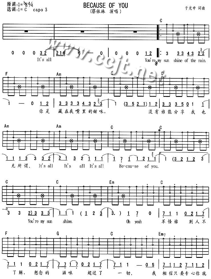 Because Of You吉他谱