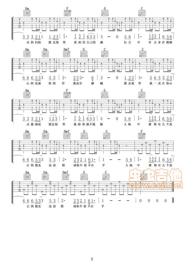 朋友别哭吉他谱 