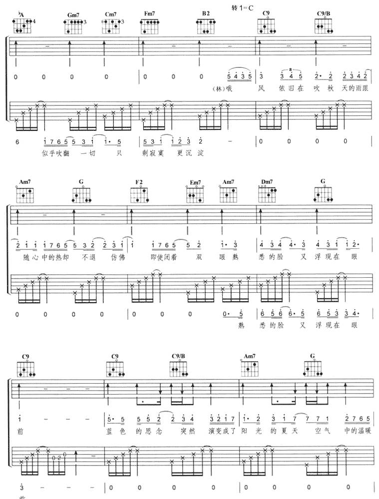 被风吹过的夏天吉他谱 