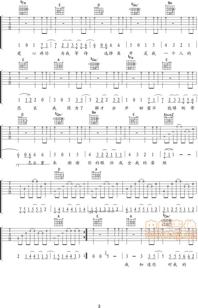 因为了解吉他谱