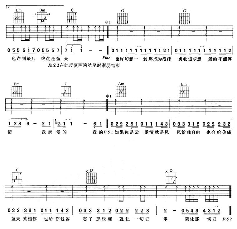 蓝天吉他谱 