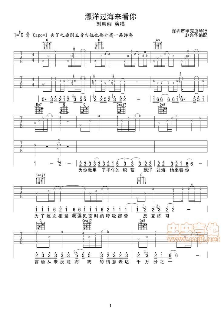 漂洋过海来看你吉他谱
