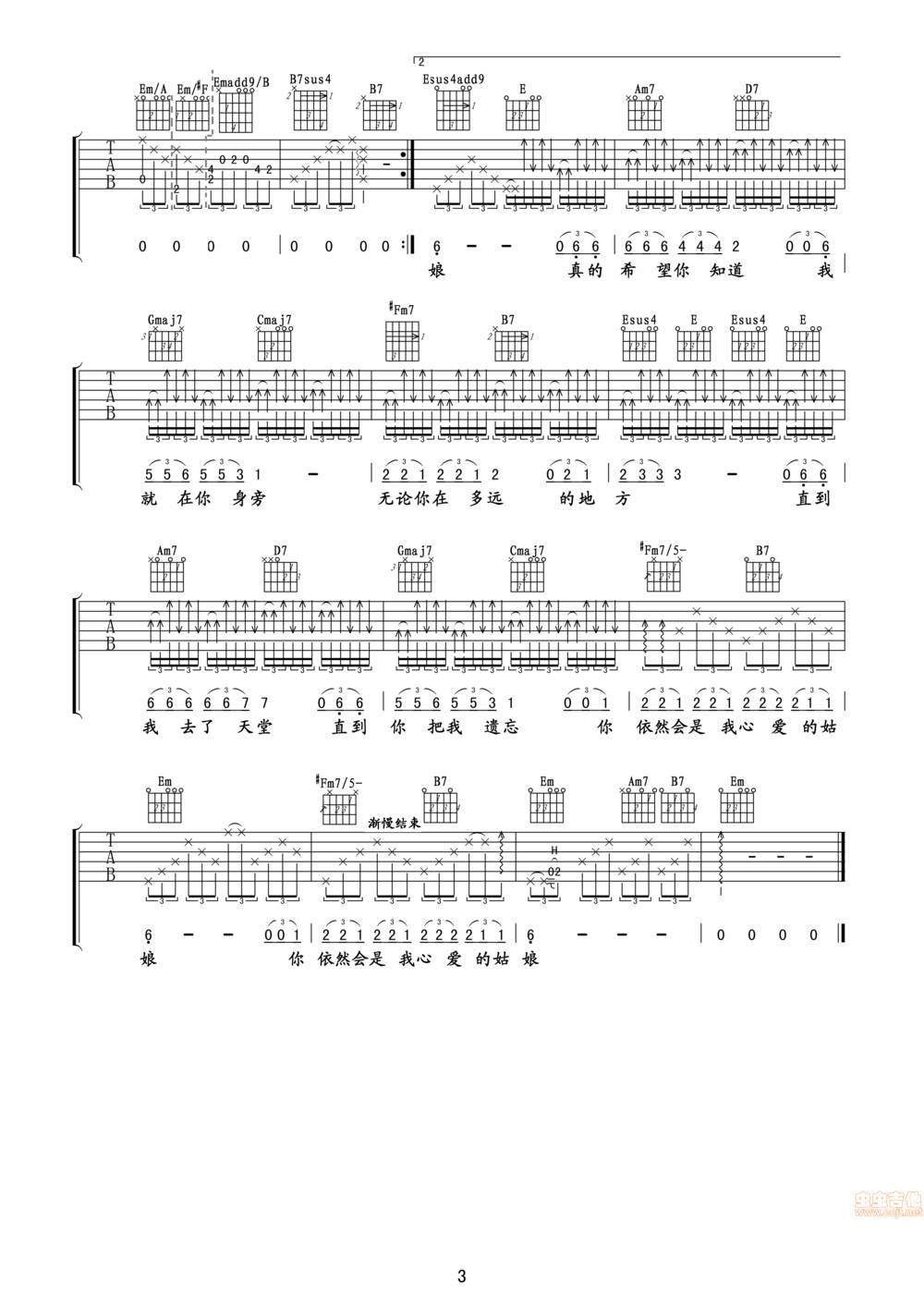 你是我心爱的姑娘吉他谱 