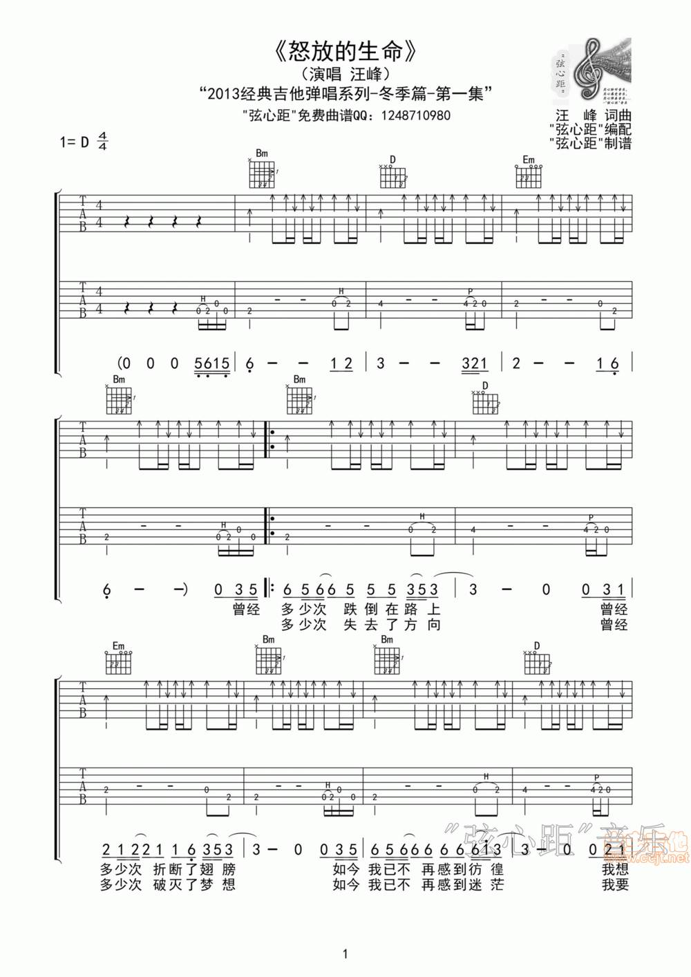 怒放的生命吉他谱