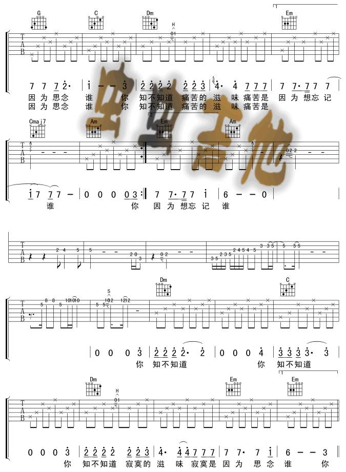 寂寞是因为思念谁吉他谱