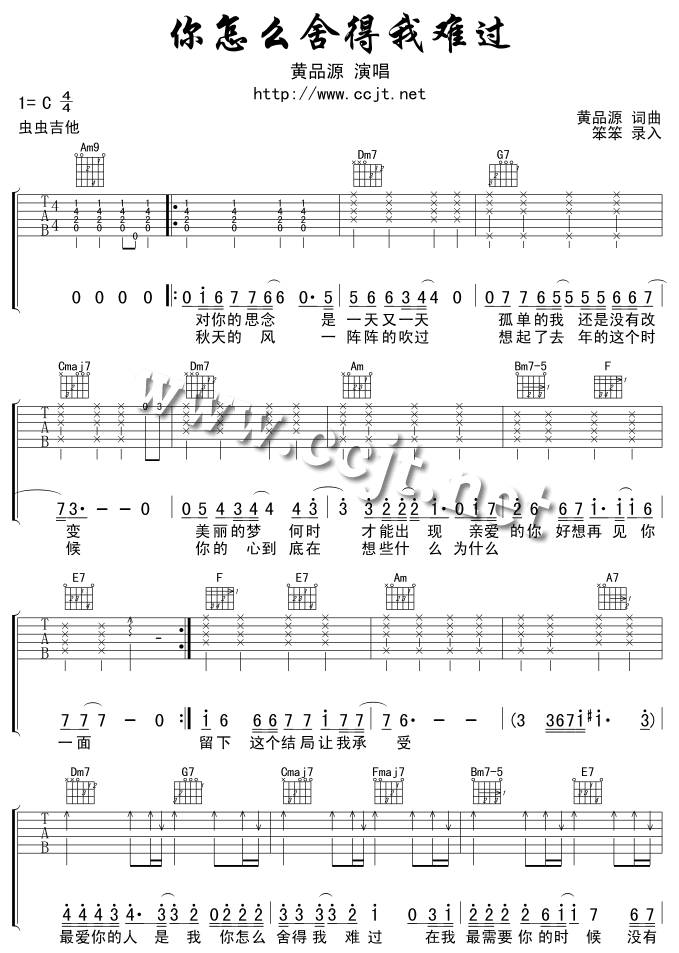 你怎么舍得我难过吉他谱