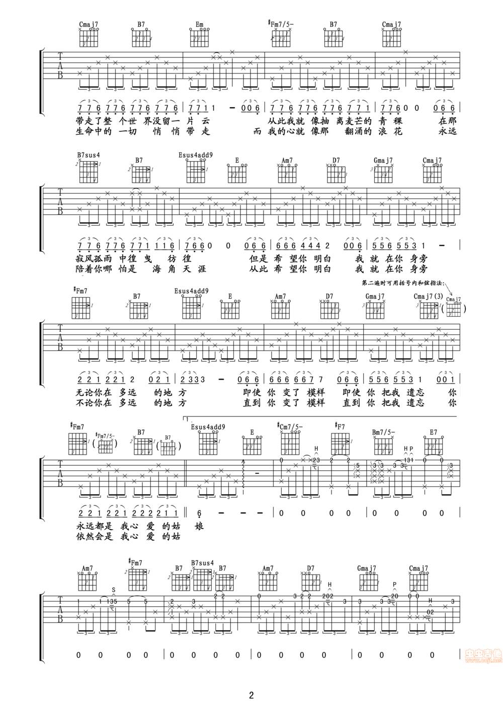 你是我心爱的姑娘吉他谱