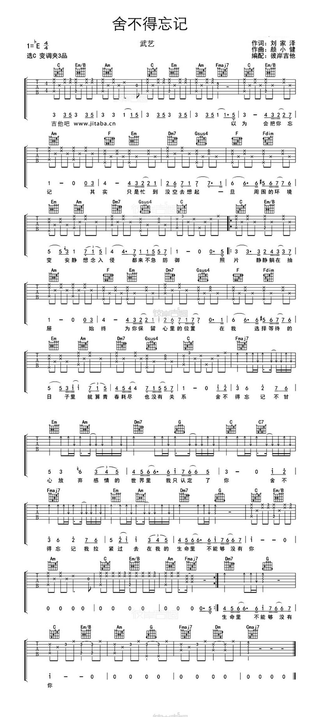 舍不得忘记吉他谱 