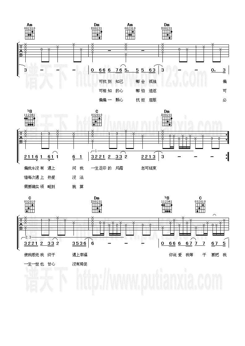 谁明浪子心吉他谱