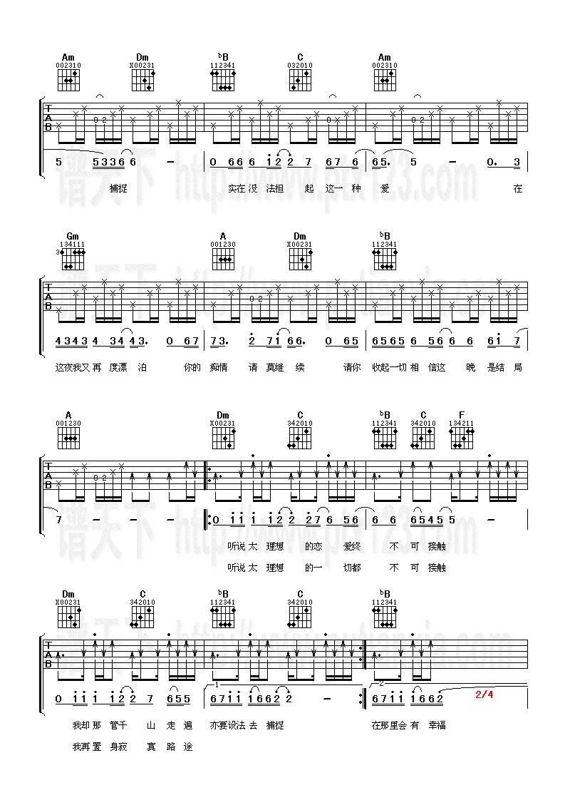 谁明浪子心吉他谱 