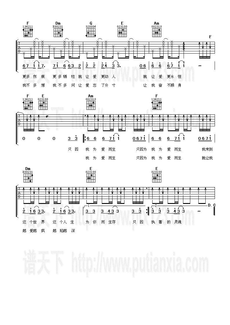 为爱而生吉他谱 