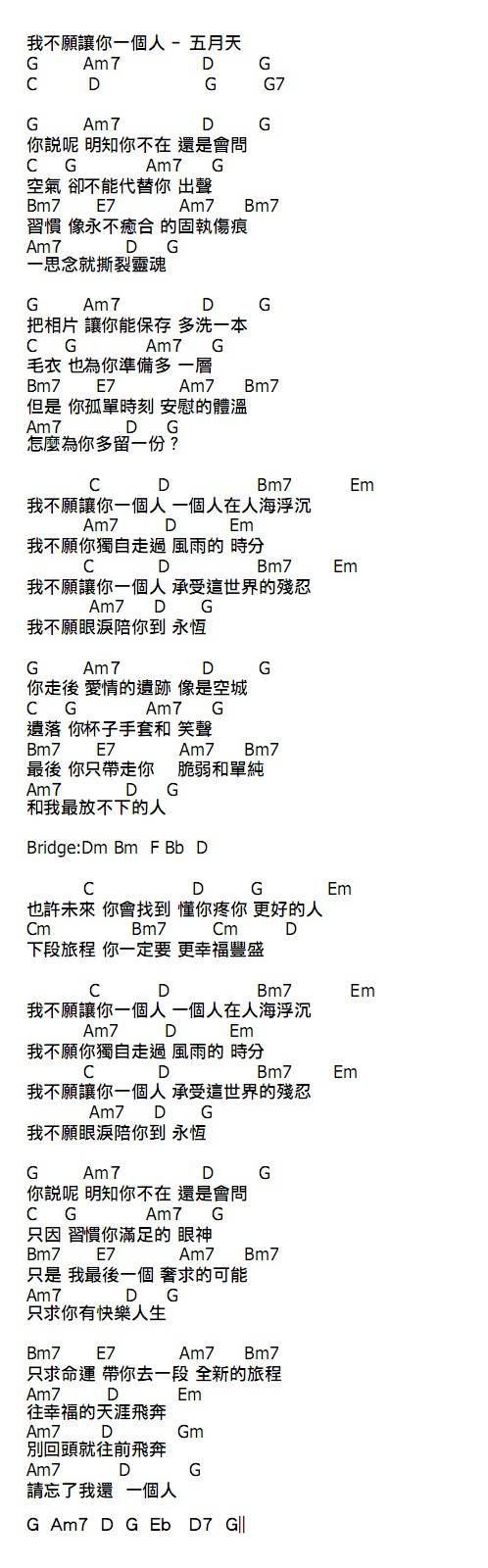 我不愿让你一个人吉他谱 