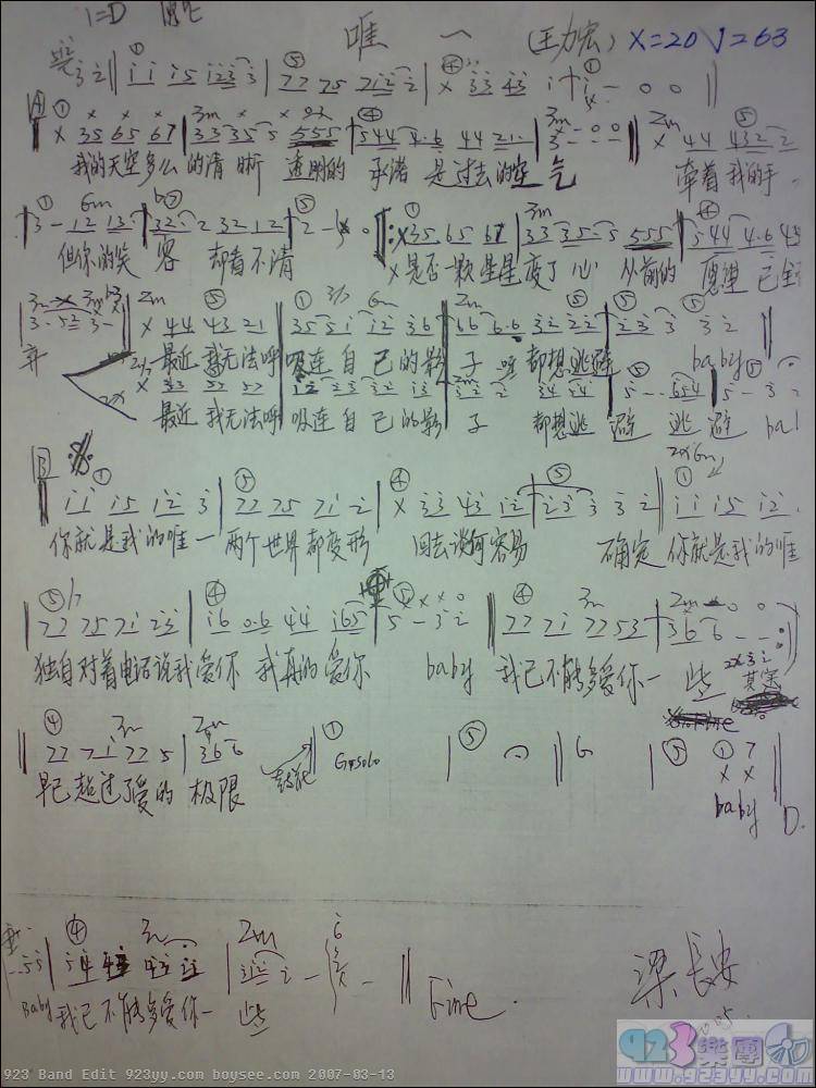 王力宏-唯一吉他谱 