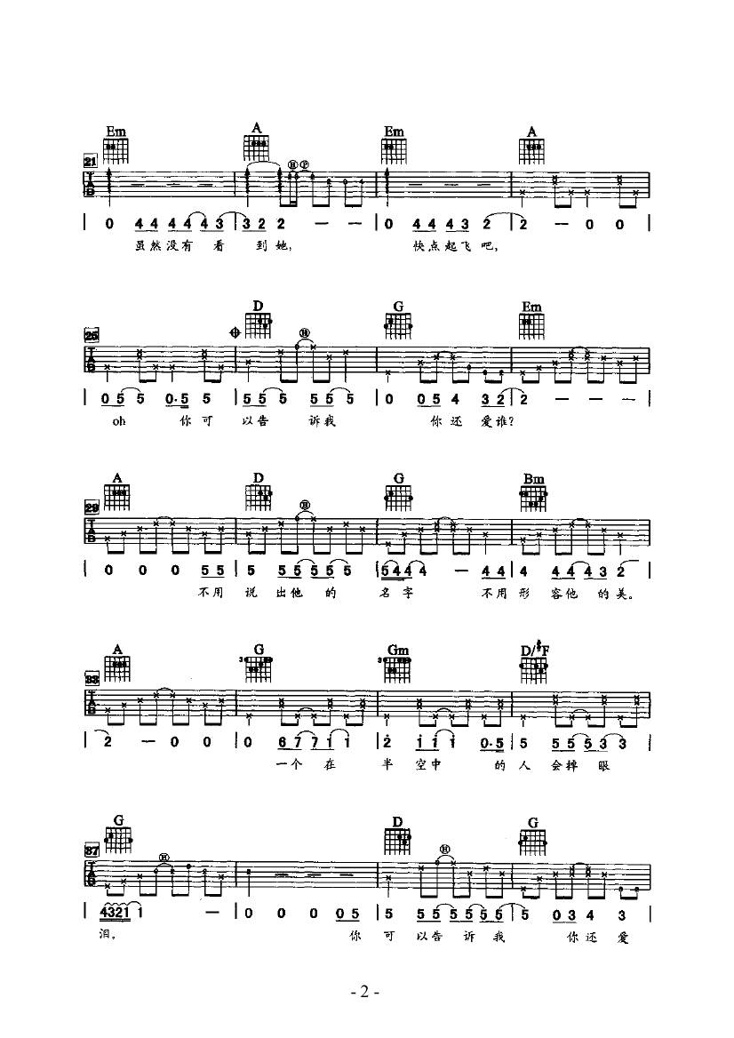 你可以告诉我 吉他类 流行吉他谱