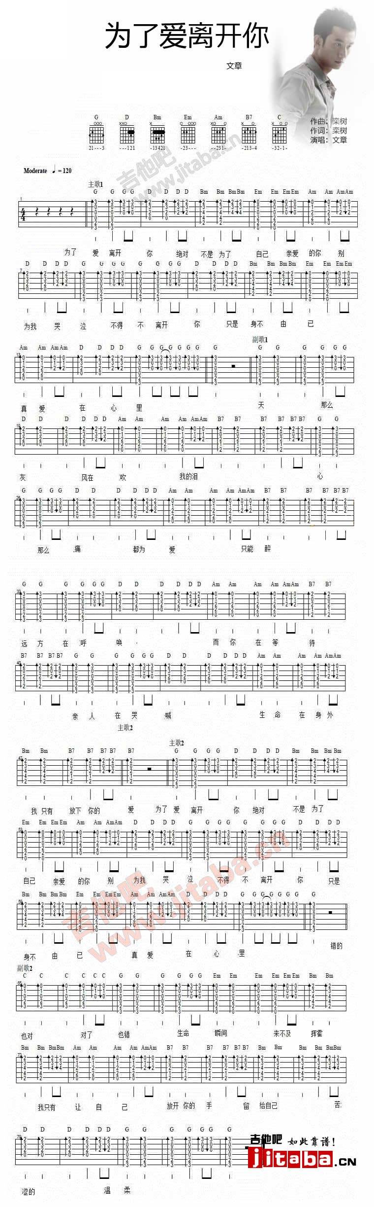 为了爱离开你 雪豹主题曲吉他谱 