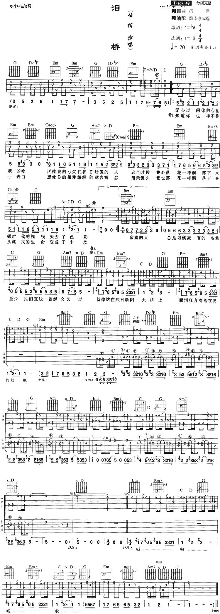 泪桥 (伍佰 )吉他谱 