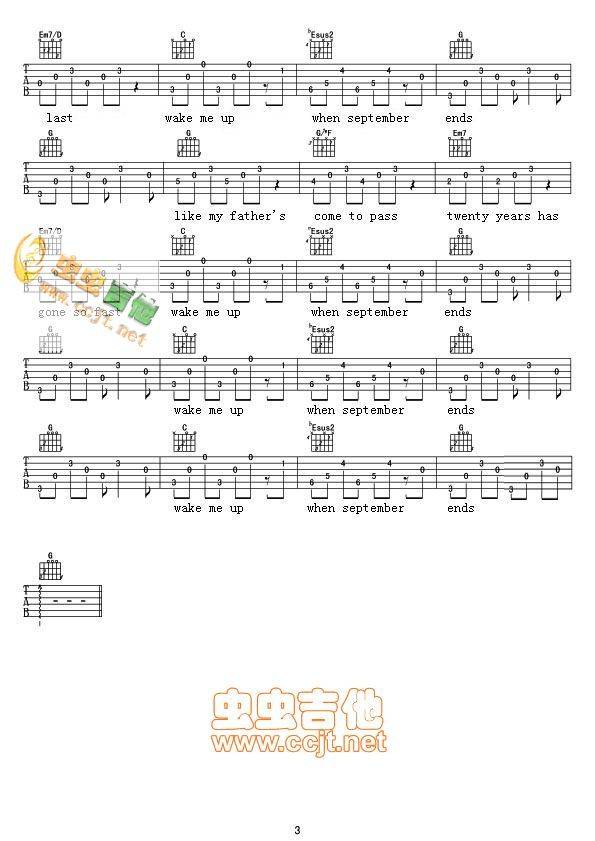 Wake Me Up When September Ends吉他谱 