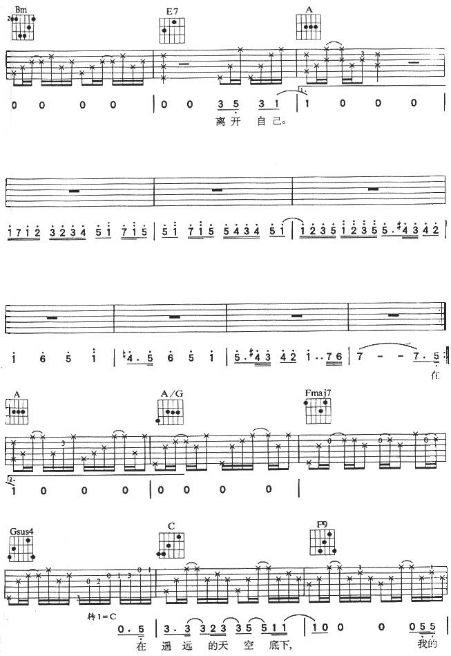 遥远的天空底下吉他谱