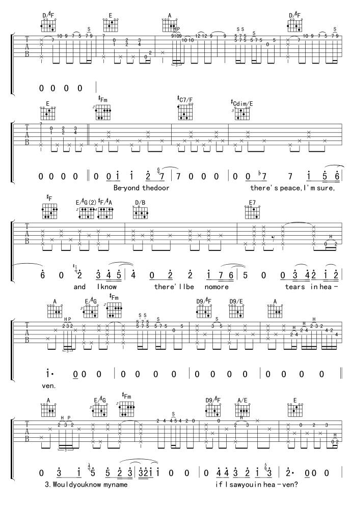 泪洒天堂吉他谱