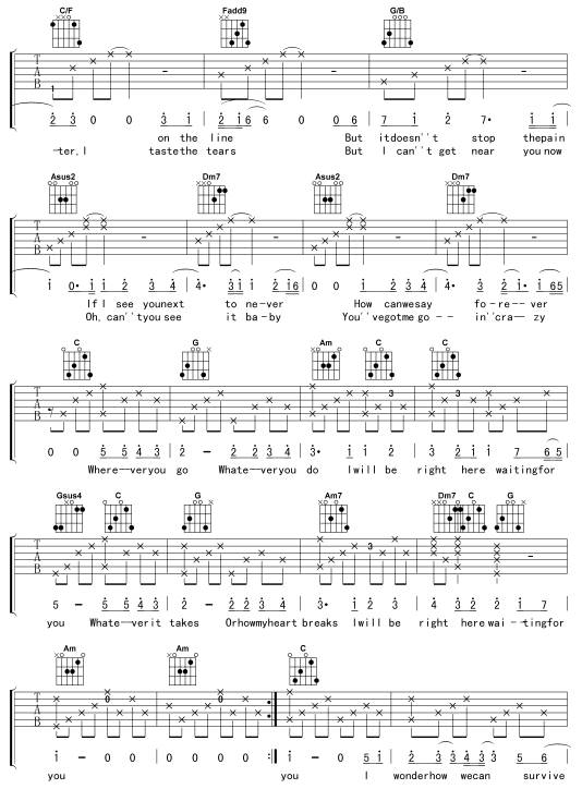 right here waiting吉他谱