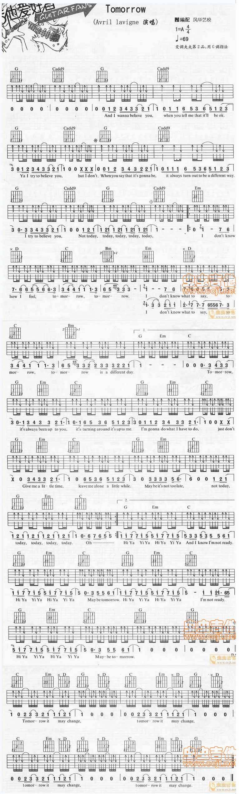 艾薇儿-tomorrow吉他谱 