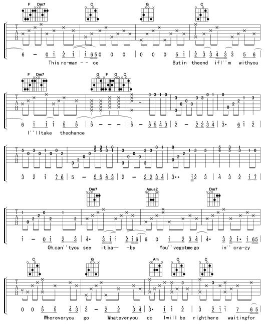 right here waiting吉他谱 