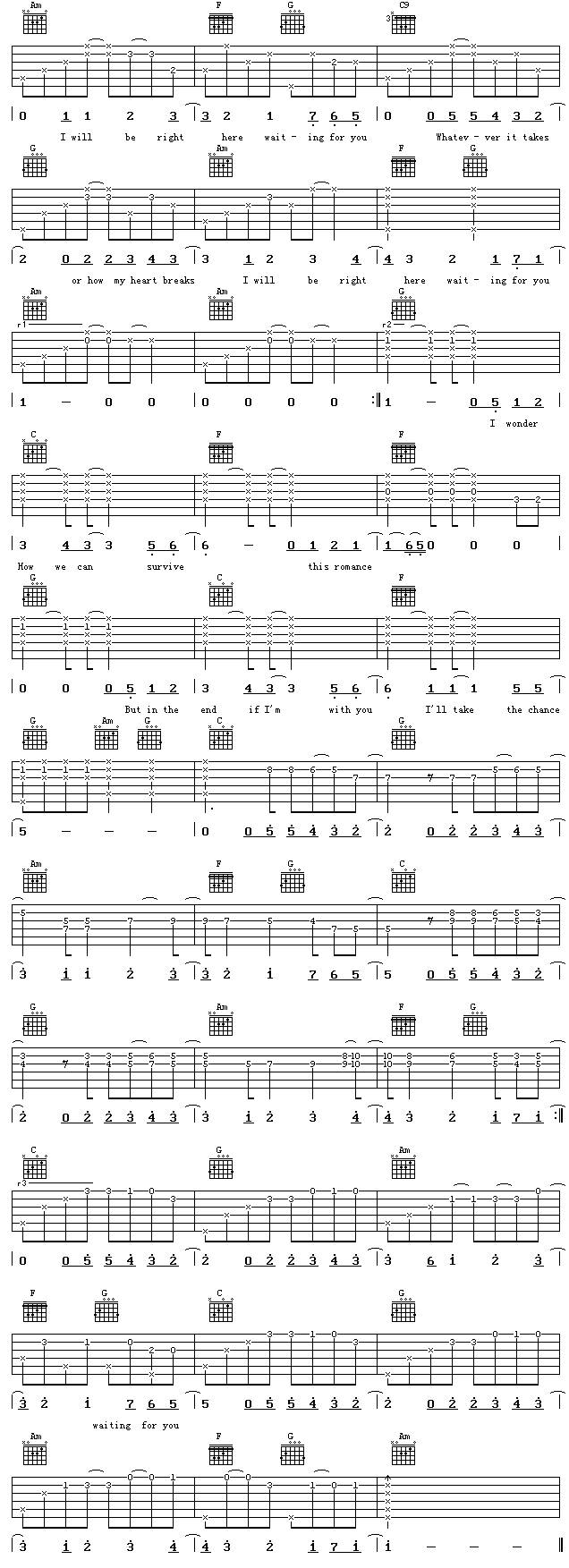 Right Here Wait For You吉他谱 