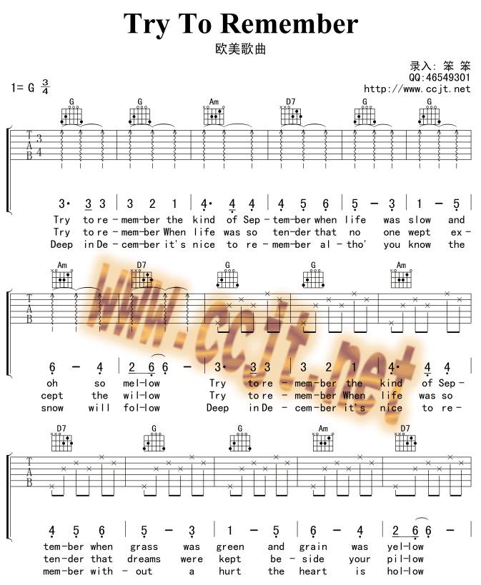 Try To Remember吉他谱