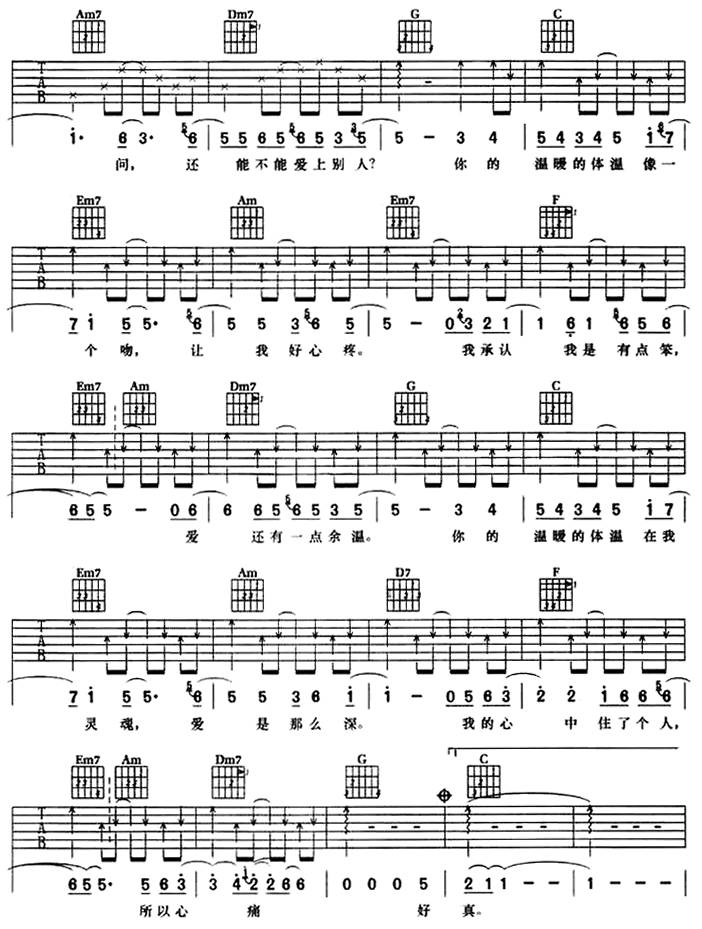 你的体温吉他谱