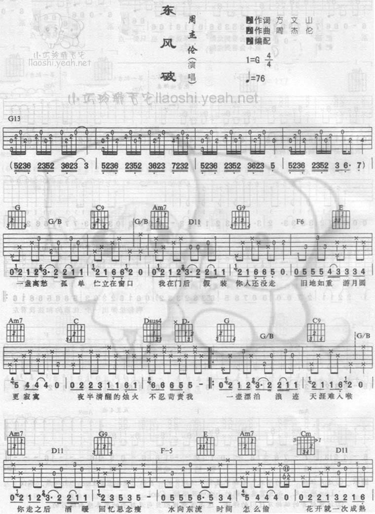 东风破吉他谱