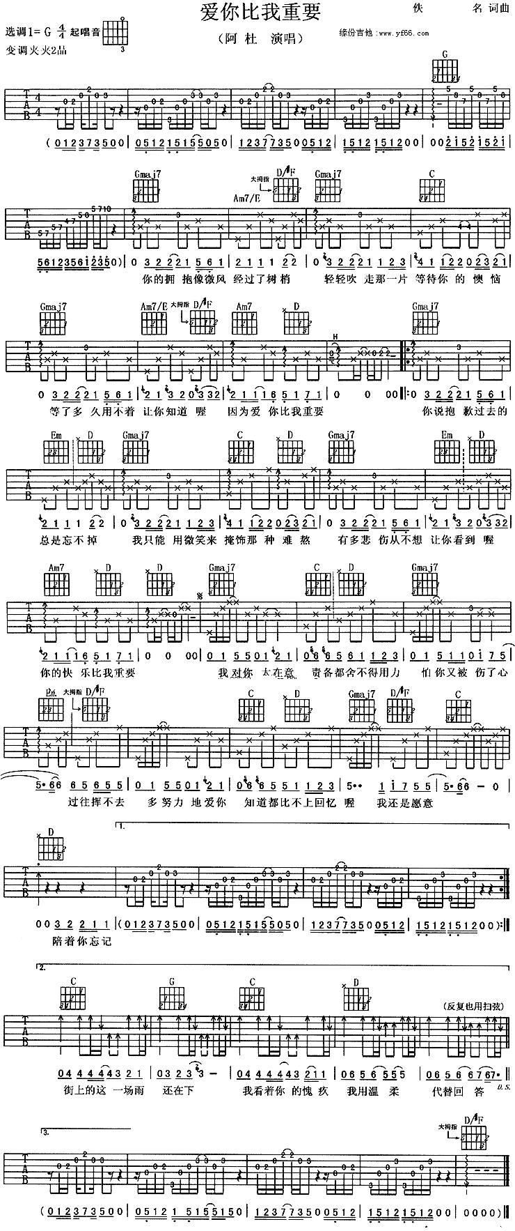 爱你比我重要吉他谱 