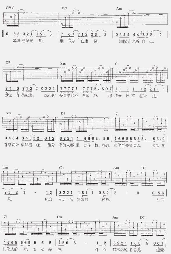 想和你去吹吹风吉他谱