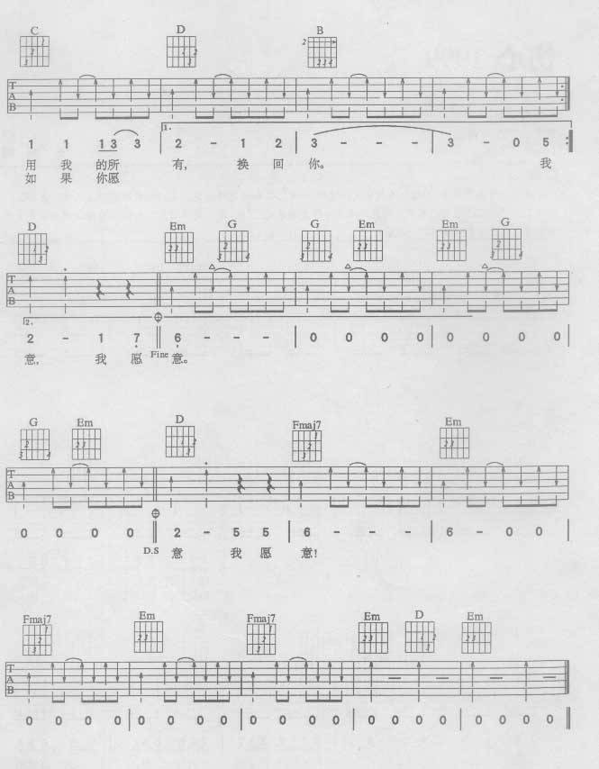 你愿意我愿意吉他谱 