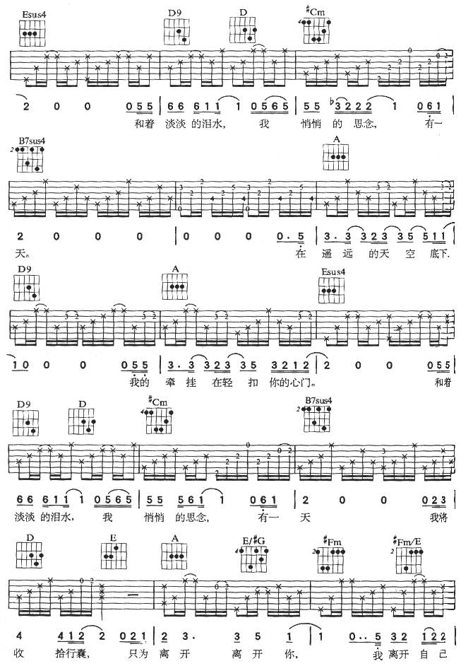 遥远的天空底下吉他谱