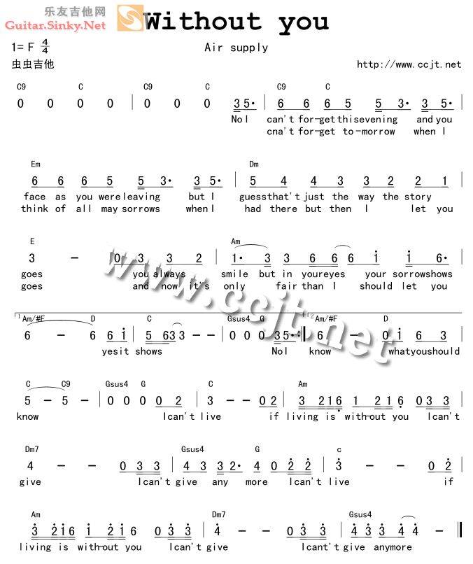 WITHOUT YOU吉他谱 