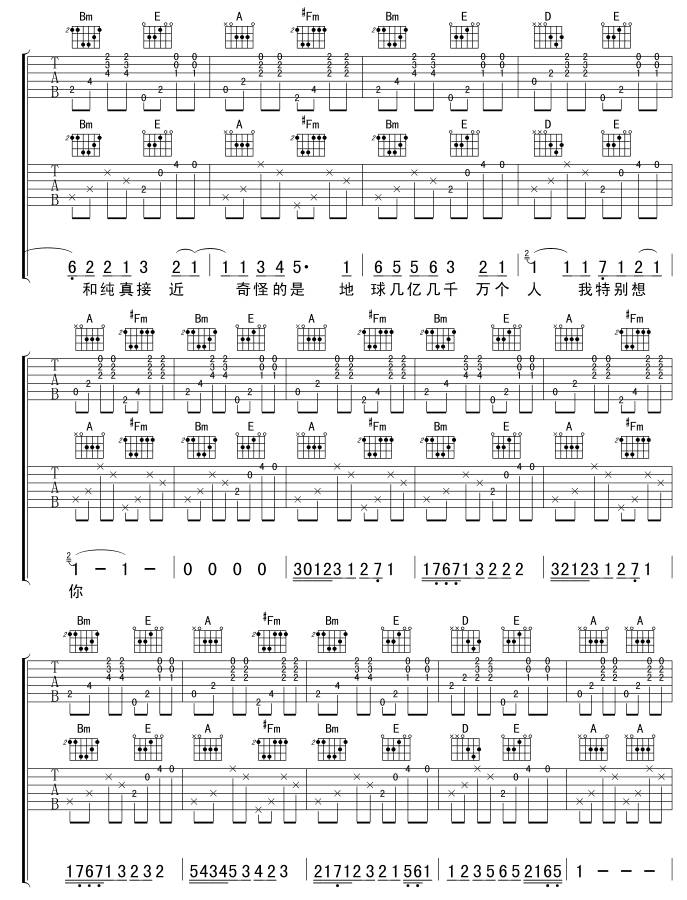 命中注定吉他谱 