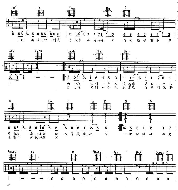 回到一个人吉他谱