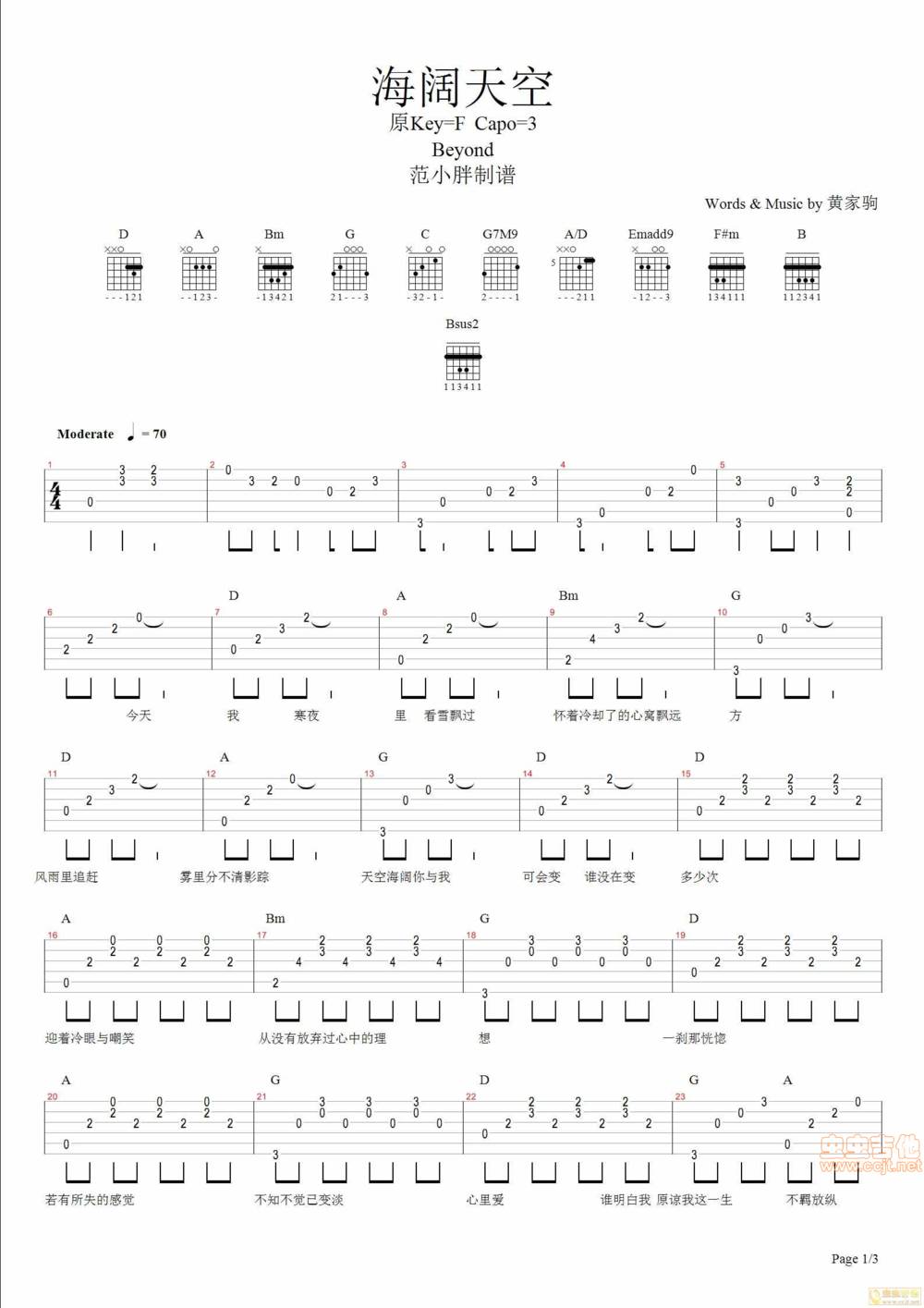 海阔天空吉他谱