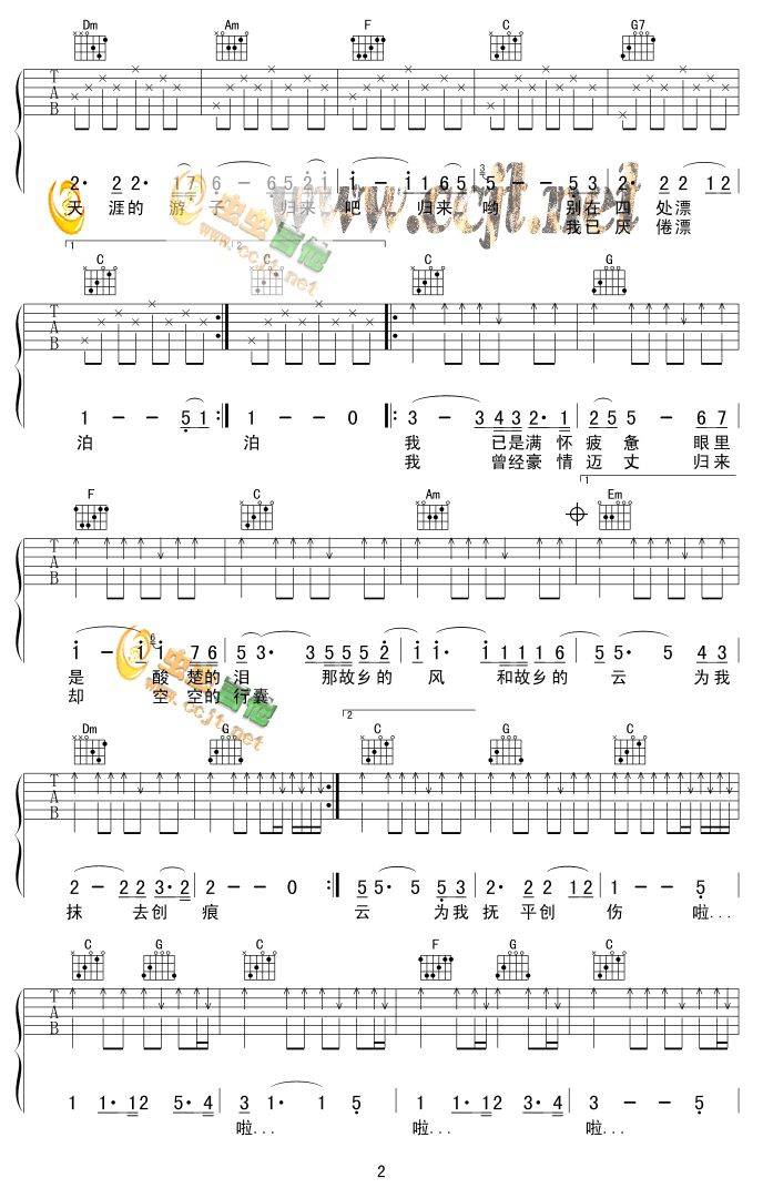 故乡的云吉他谱