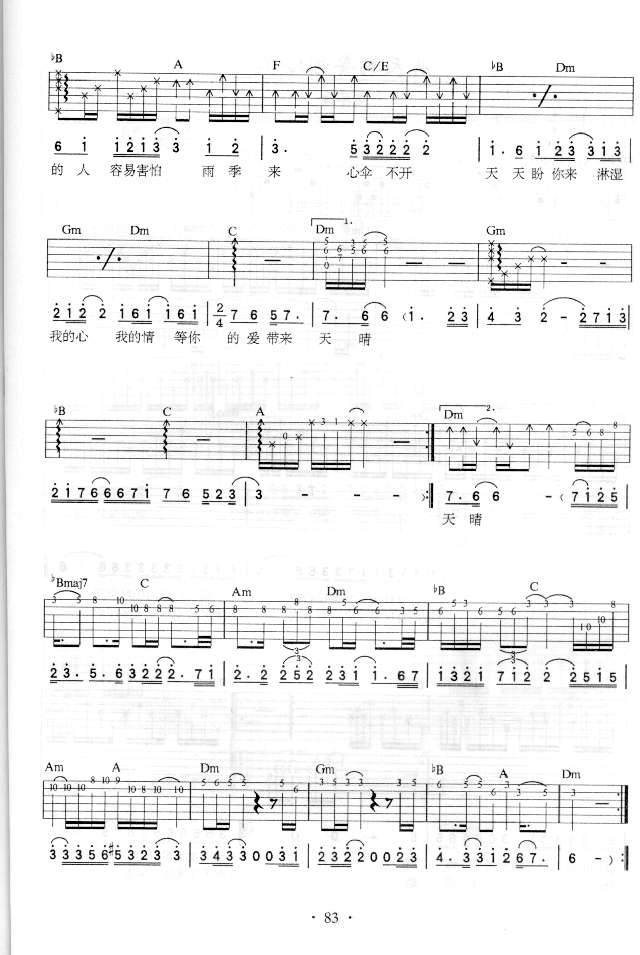 不下雨就出太阳吧吉他谱 