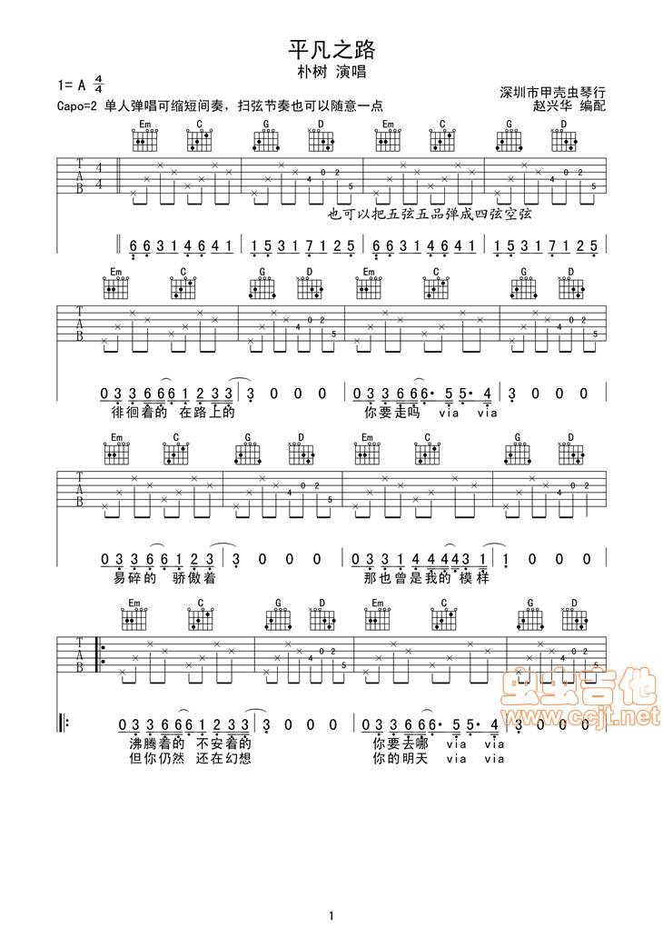 平凡之路吉他谱