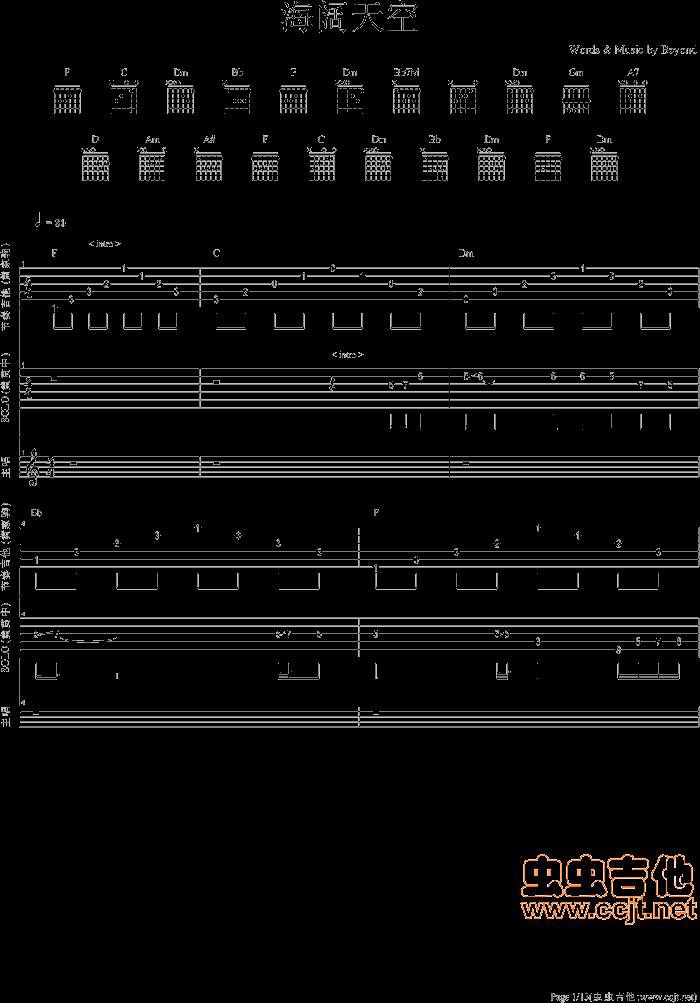 海阔天空吉他谱