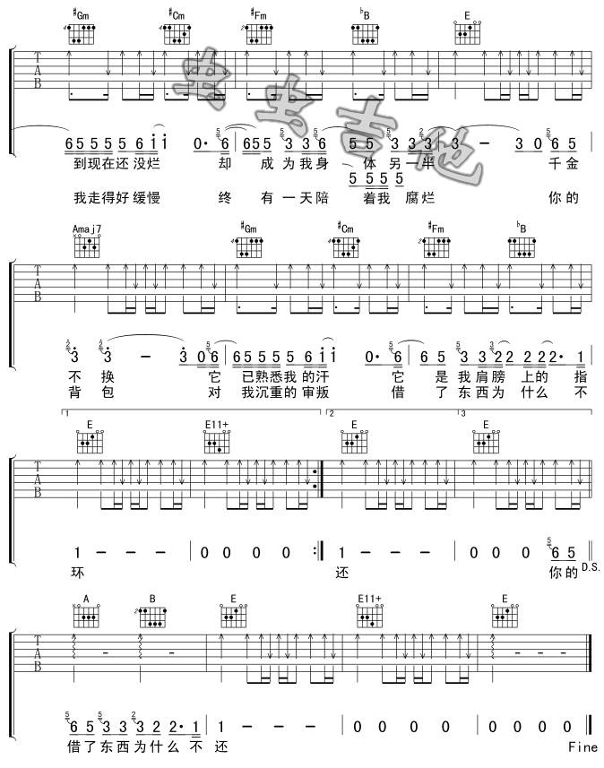 你的背包吉他谱 