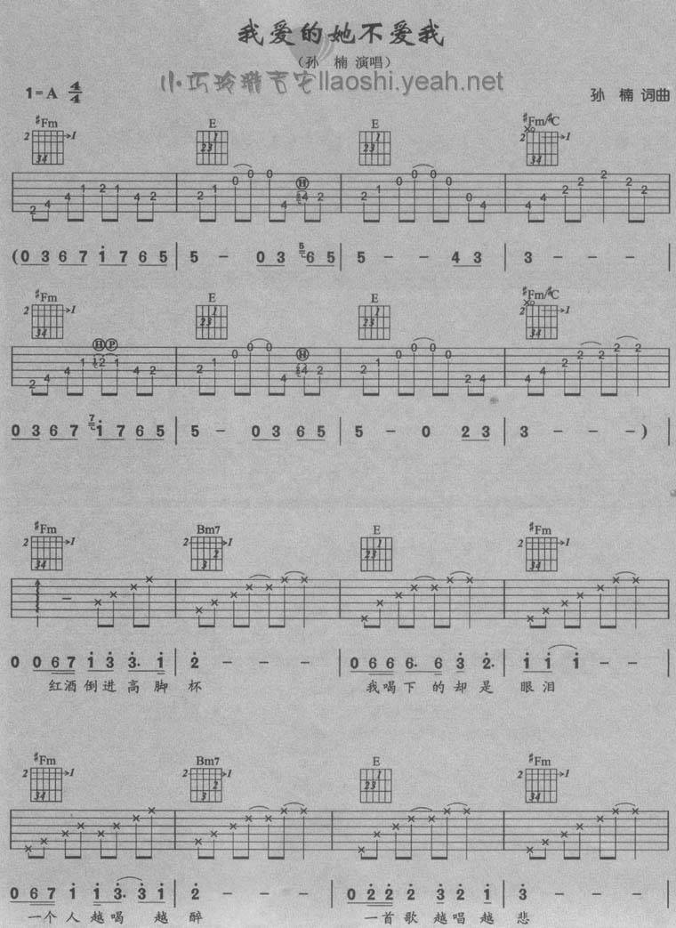 孙楠——《我爱的她不爱我》吉他谱 