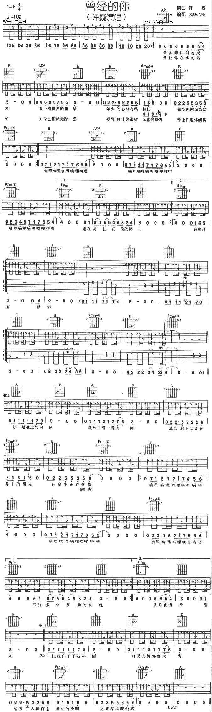 曾经的你（许巍）吉他谱 