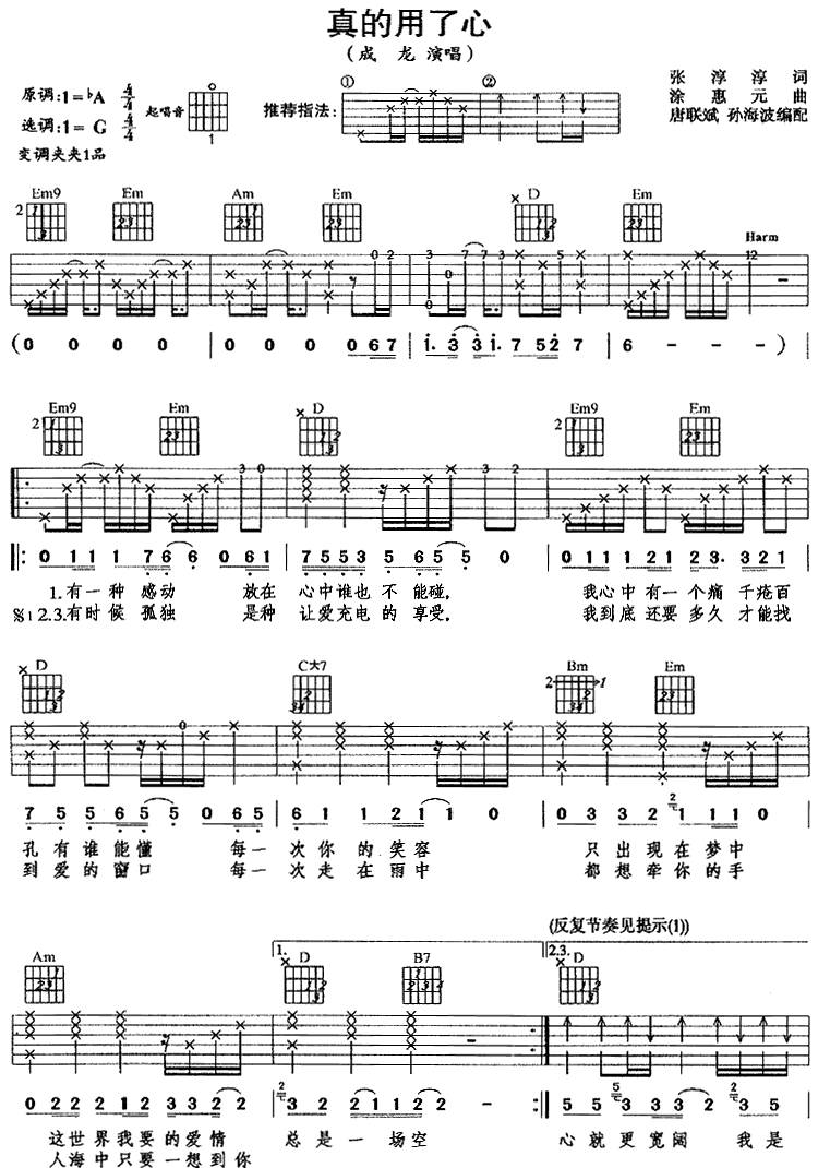 真的用了心吉他谱